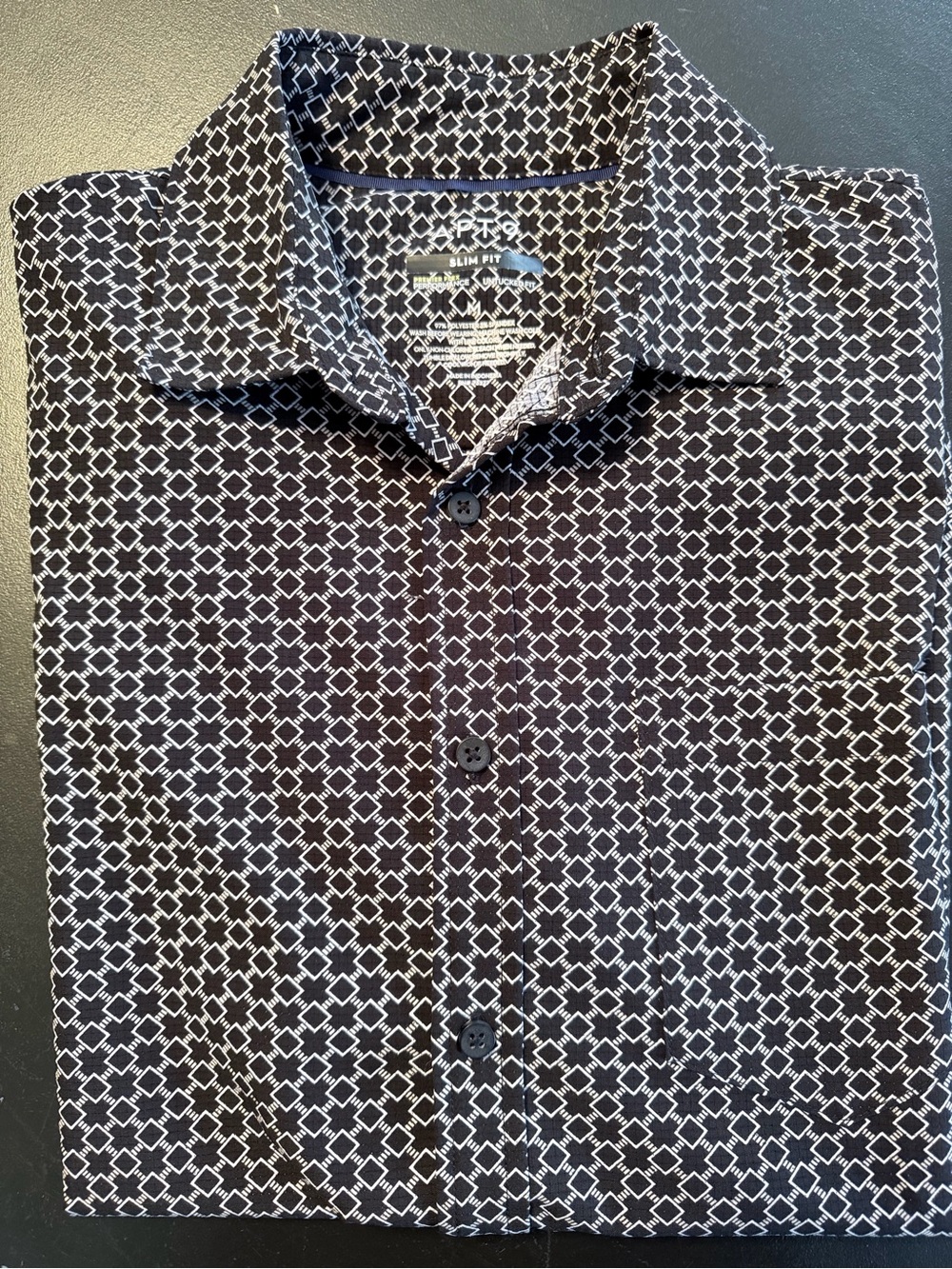 Apt. 9, Slim Fit Black Geometric Print Men's Shirt